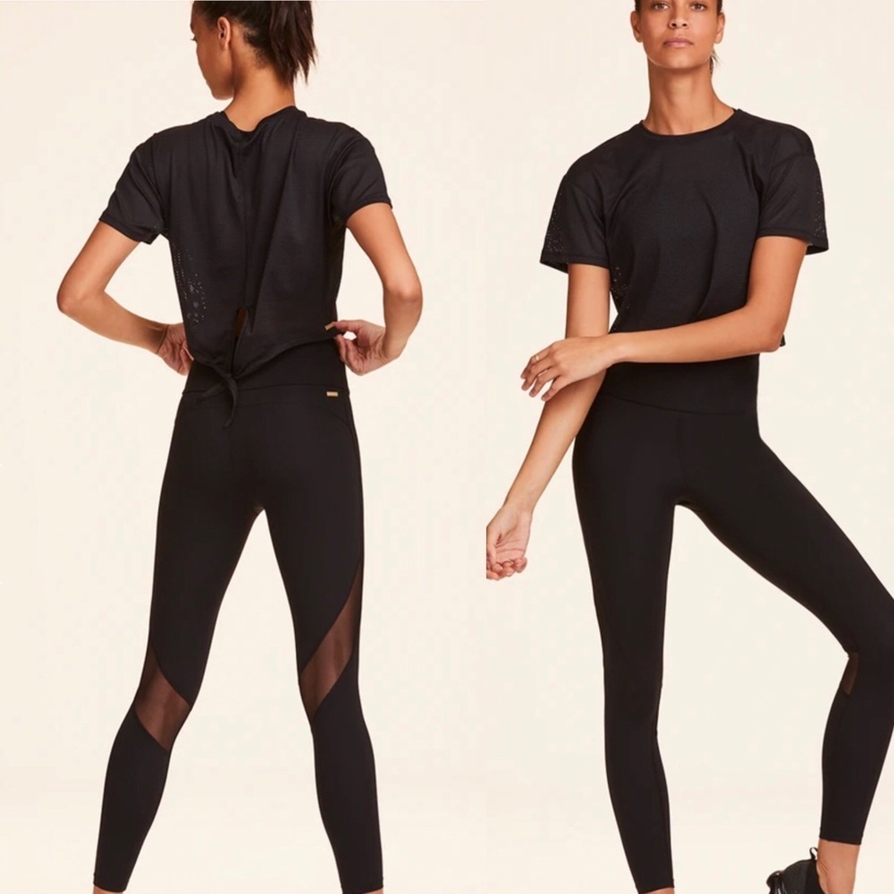 Alala Tie Back Crop Tee Black $75 - Luxury Athleisure Mesh Top
